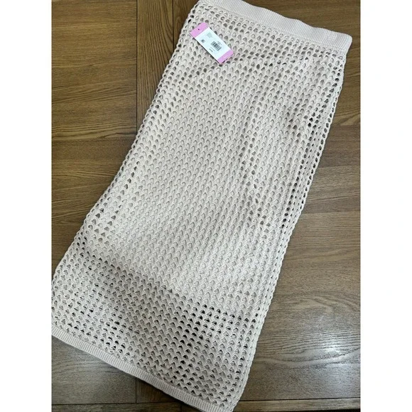 Steve Madden Beach Cover Up‎ Skirt Crochet Knit Open Weave Neutral - Picture 2 of 2
